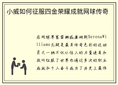 小威如何征服四金荣耀成就网球传奇